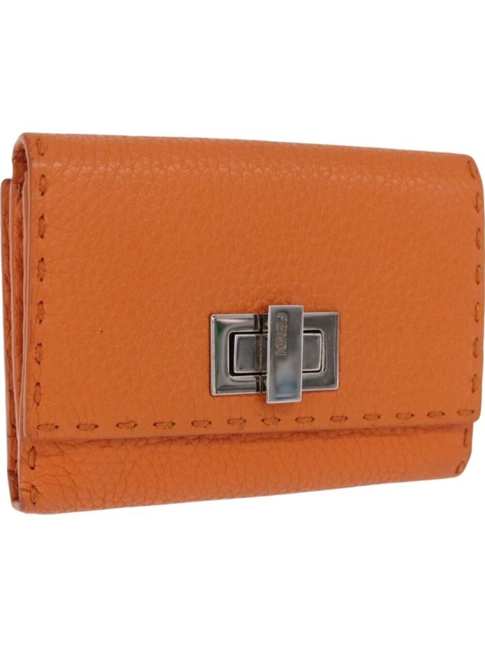 FENDI Celeria Wallet Leather Orange Silver